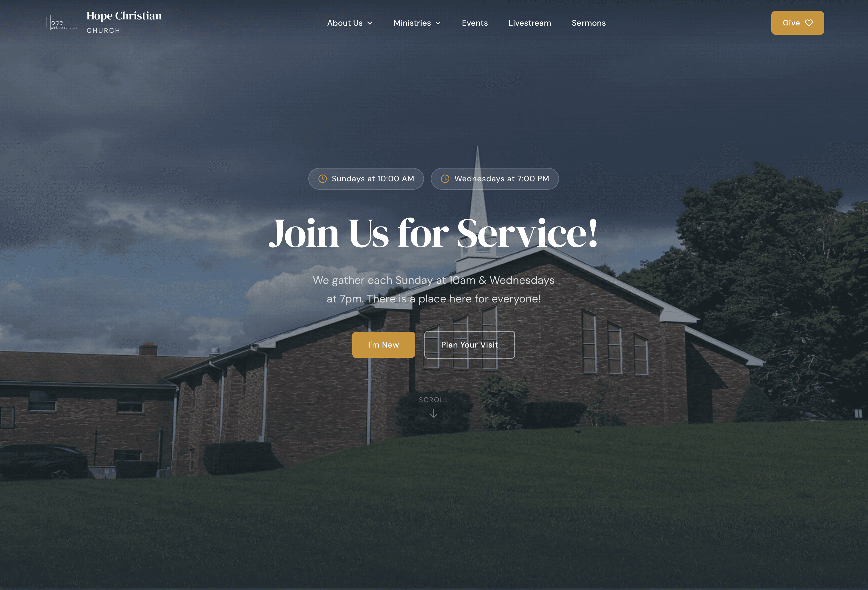 Hope Christian Church website screenshot