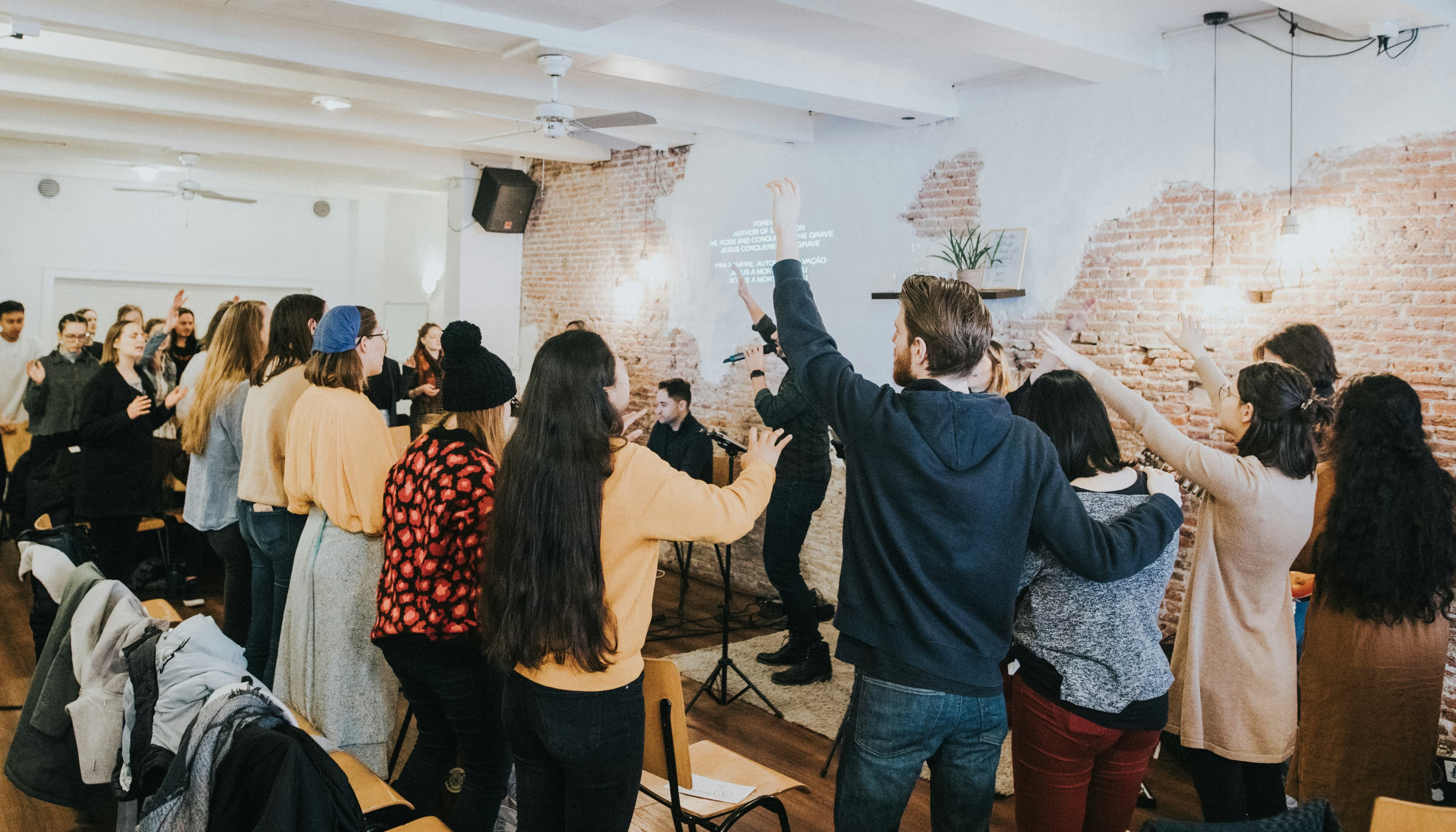 A small congregation gathered for worship